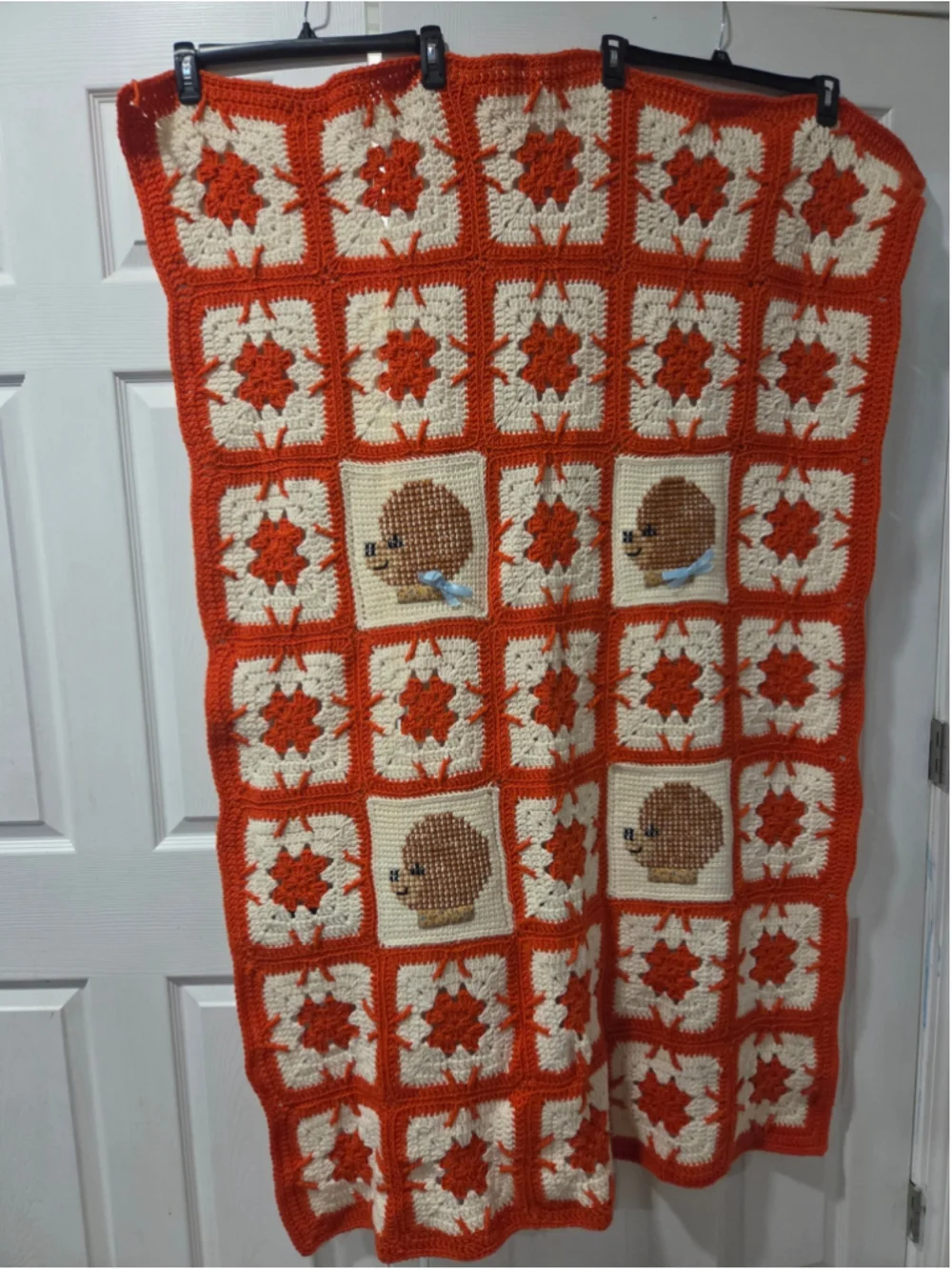 Unbranded Handmade Crochet Hedgehog Throw Blanket One Size Orange Beige 34x59